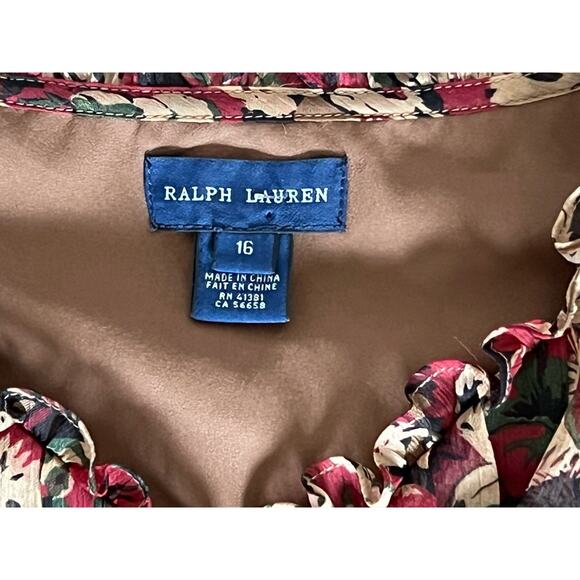 Ralph Lauren Girls Size 16 XL Drop Waist Ruffle Flutter Sleeves Floral Dress - Picture 5 of 6